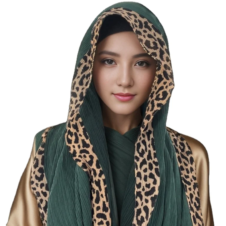 Leopard Embellished Distressed Hijab afghan scarf and hijab in pakistan turkey head scarf