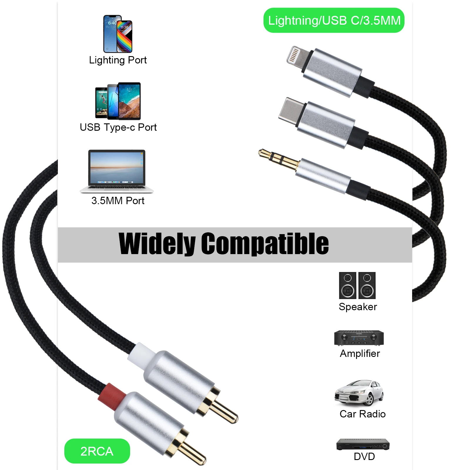Wholesale 3.5mm Jack to 2RCA Speaker Cable Wholesale AUX Connector RCA to 3.5 mm to 2 RCA Audio Cable