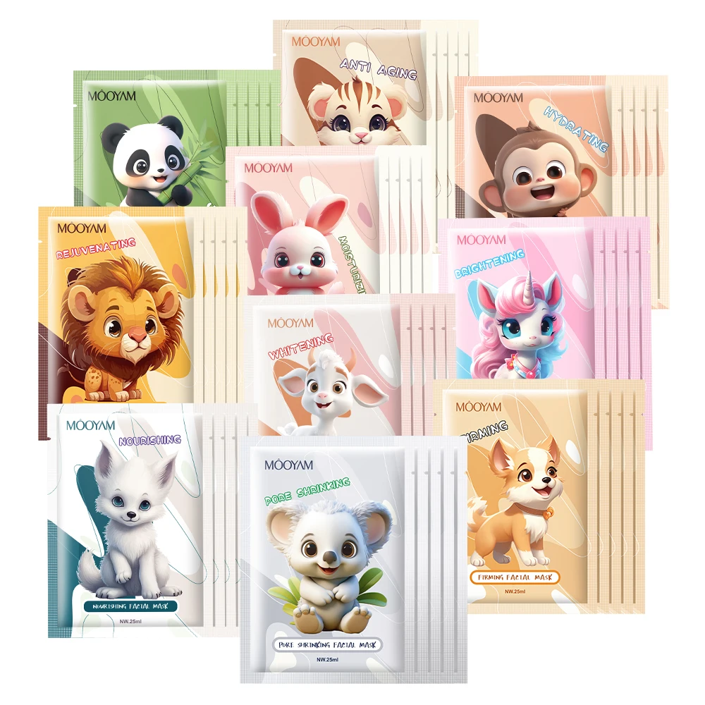 OEM 10 Types Animal Face Mask Sheet Soothes Skin Moisturizing Whitening Firming Anti Aging Hydrating 25ml MOOYAM Facial Mask