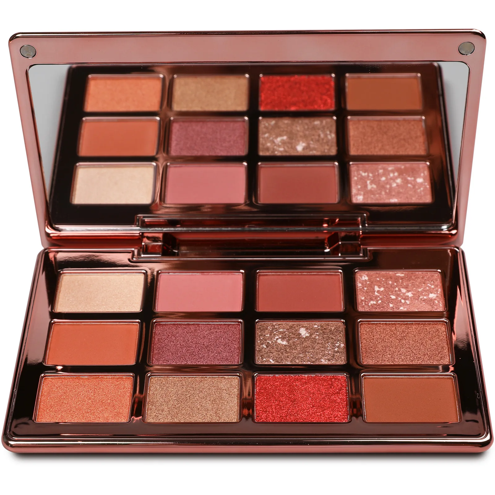 MLM Custom Makeup New OEM 12Colors Electroplated Rose Gold Eye shadow No Powder Fying High Pigmented Mirror Eyeshadow Palette