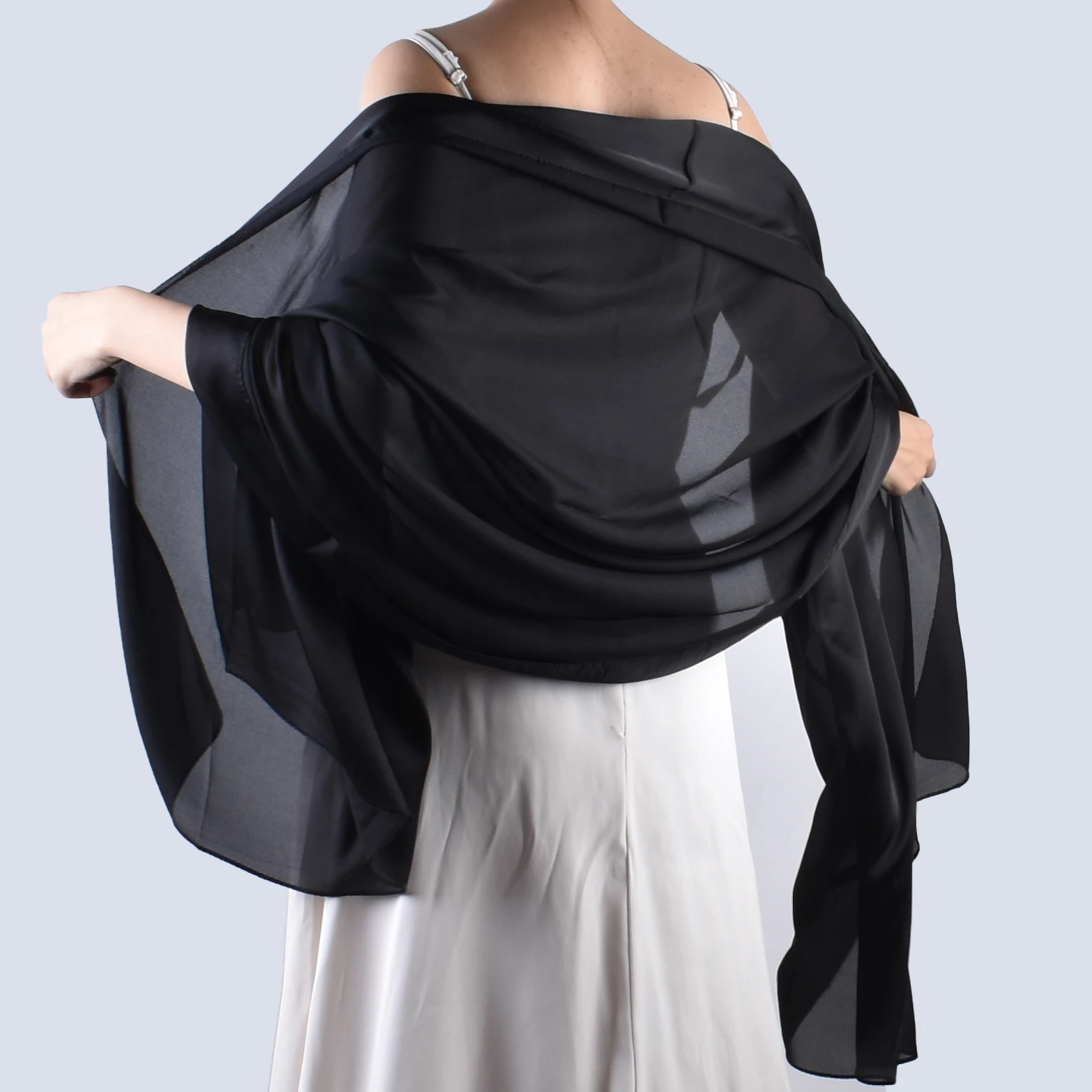 Factory Direct 2024 New Stock Solid Color polyester satin chiffon Shawl Wrap Long Thin satin shawl scarf for women
