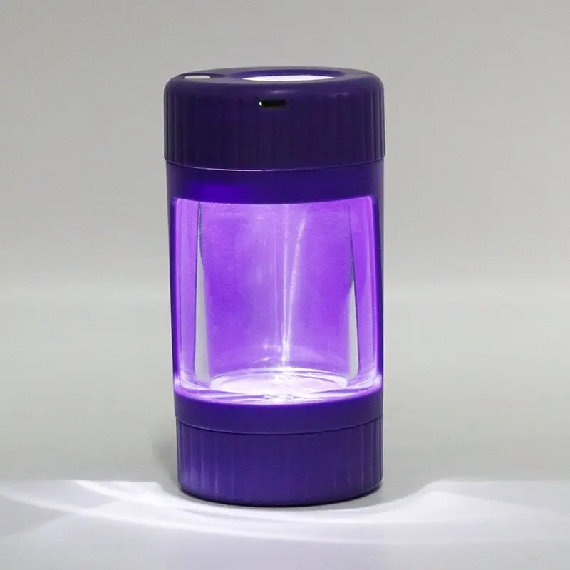 New Design glow jars LED Custom Plastic Glass Light-Up LED Air Tight Storage Magnifying Glowing Jar with grinder for tobacco