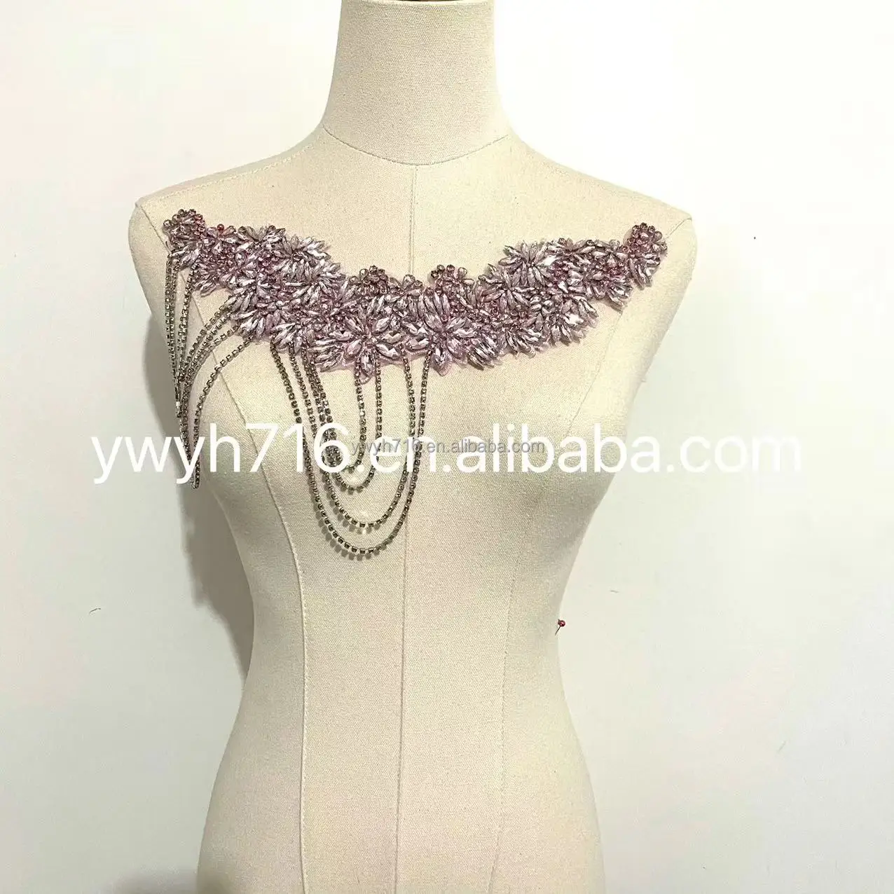Glass Tassel Hot Sale Custom Design Crystals Handmade Beads Fringe Rhinestones Body Applique Red
