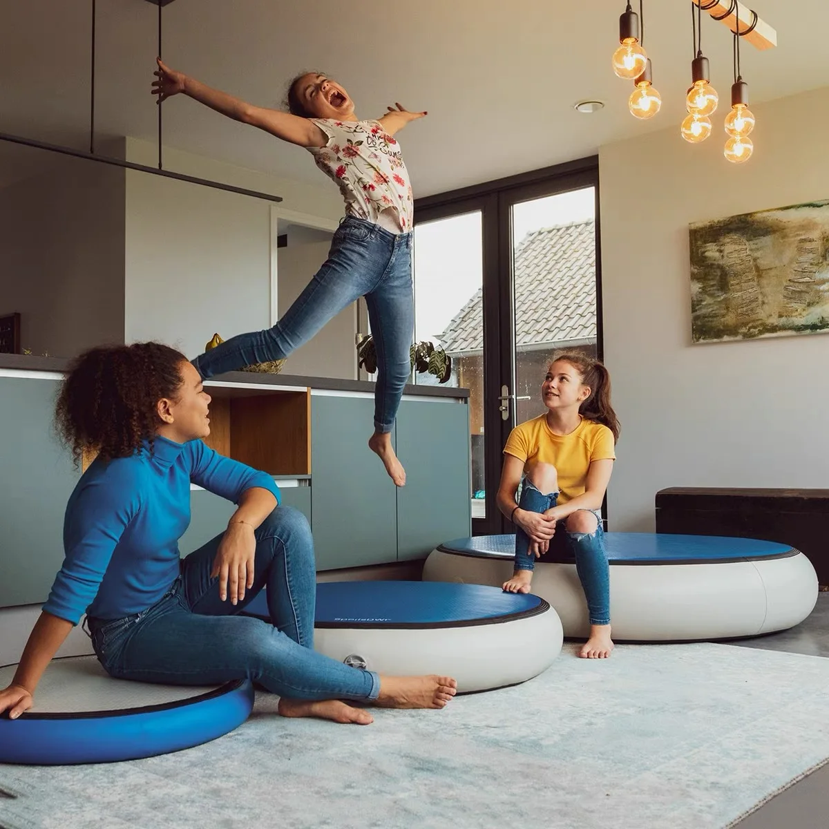 Stock inflatable gymnastics round air track mats 20cm thick floor tumbling mats for home gym