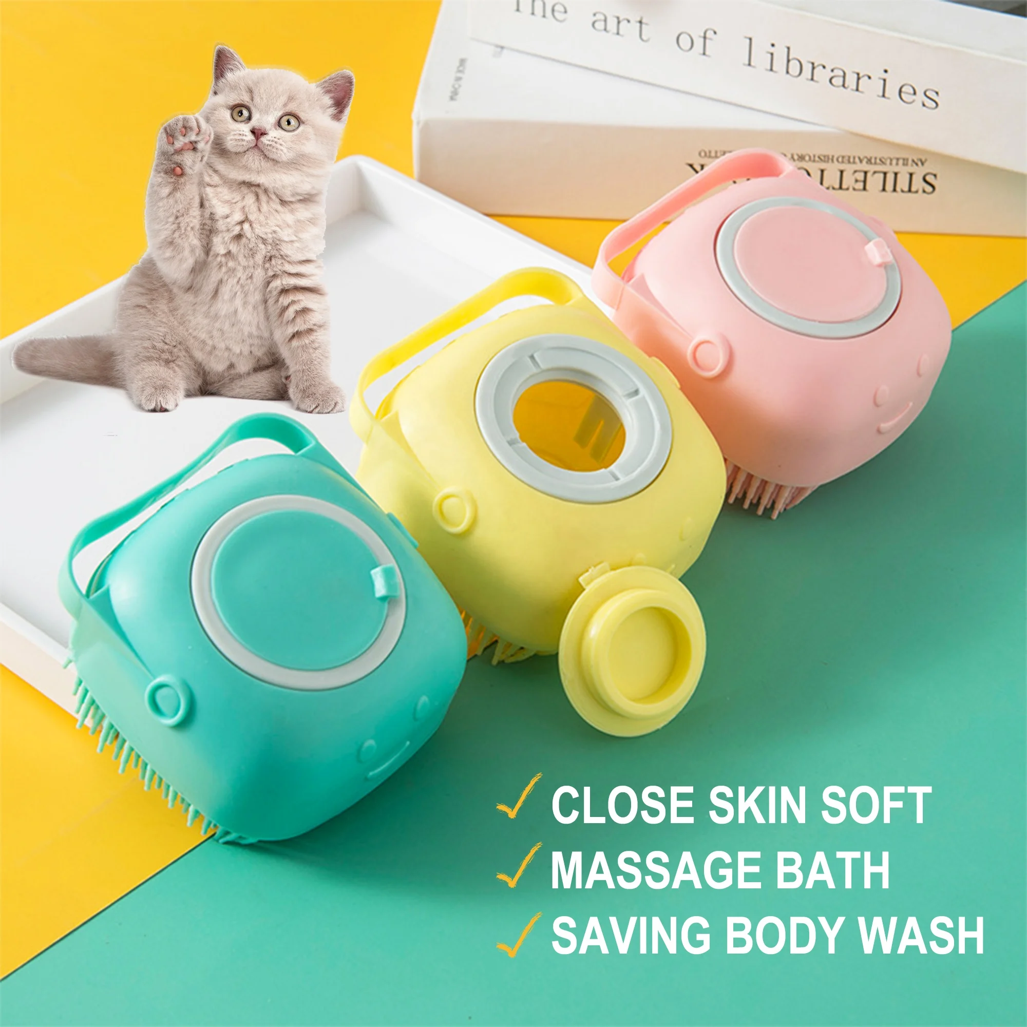 Hot Installed Shower Gel Liquid Shampoo Pet Brush Cat Dog Silicone Pet Bath Brush Pet Supplies