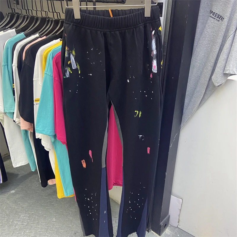 Custom Loose Sun Faded Sweatpants French Terry Distressed Washed Double Waist Straight Trackpants Acid Washed Flare Sweatpants