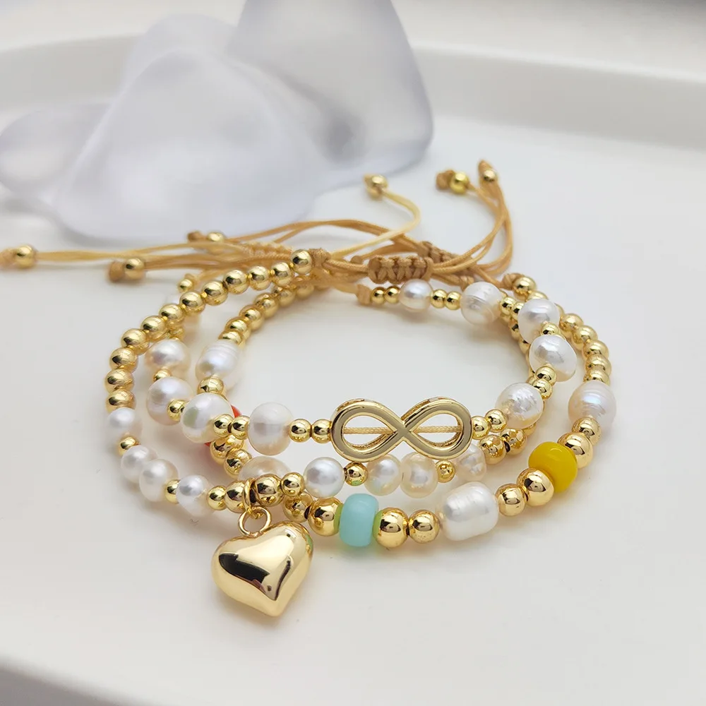 Bohemian Style Bracelets With heart For Baby Girl Women Branded Designer Customizable pearl Beaded Charm Elastic adjust Bracelet