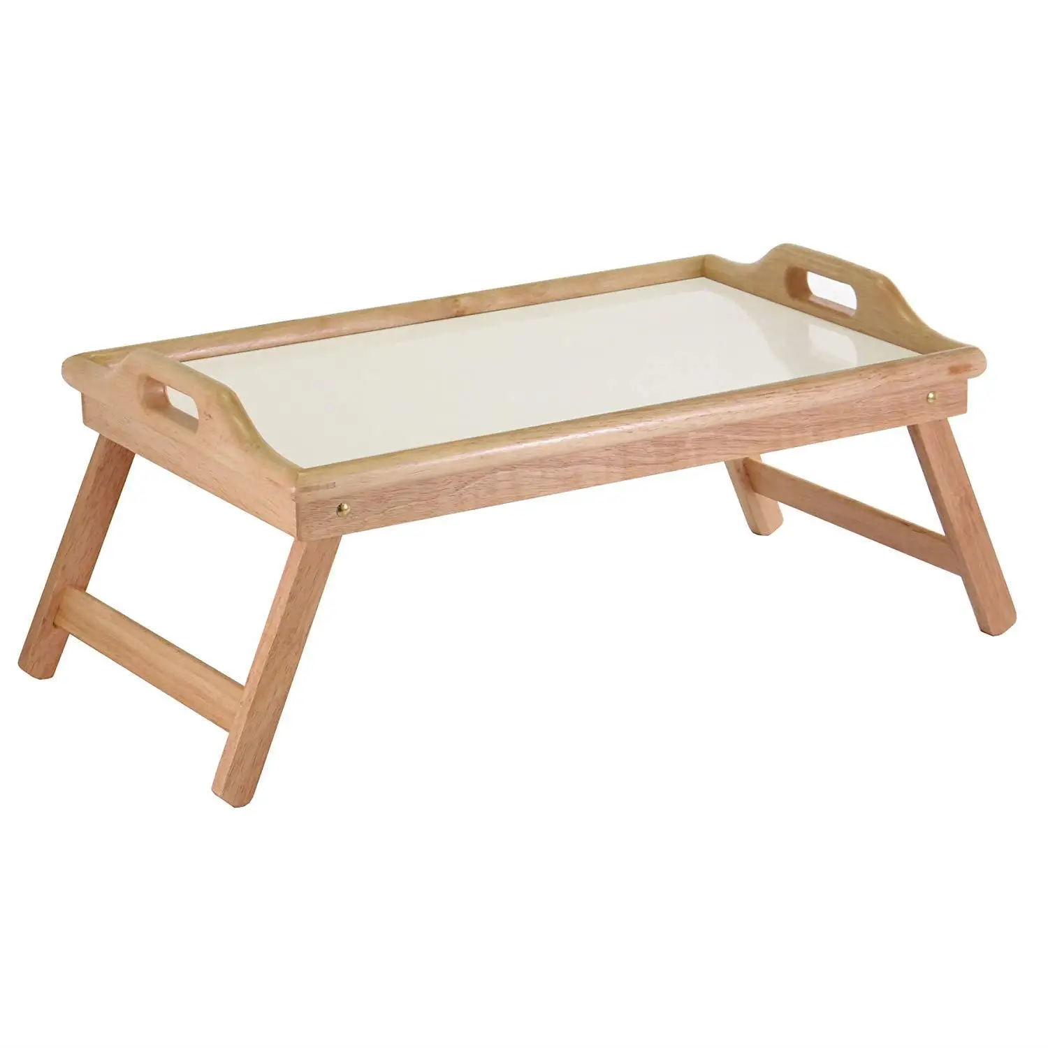 Wood Bed Tray Bamboo Serving Tray with Handle and Foldable Leg