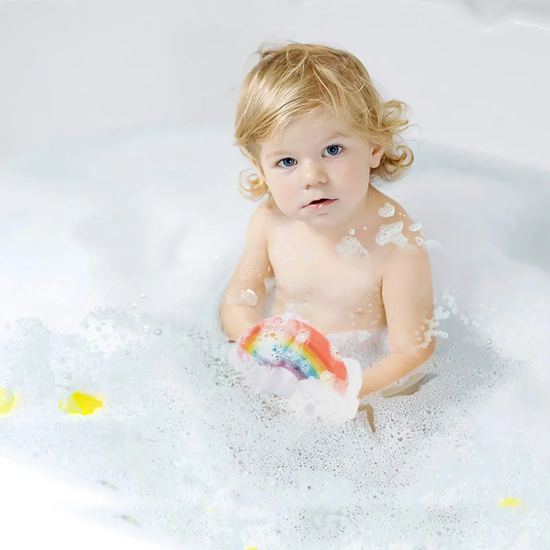 Rainbow Bath Ball Shower Loofah Sponge Cartoon Body Scrubber for Kids