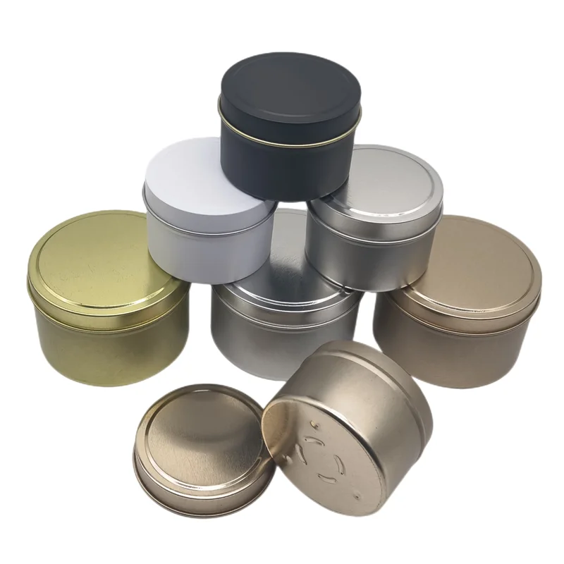 custom tin cans candles with metal gold silver lid bamboo wood cork lid tin box matte black containers Metal Candle tins jars