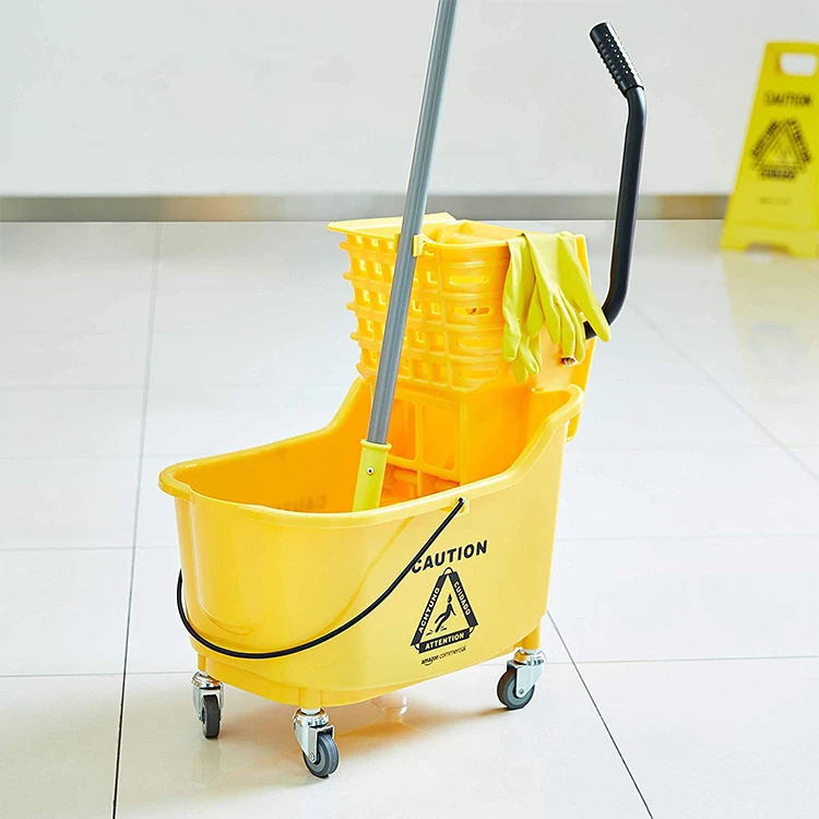  Wholesale Yellow Plastic Side Press Wringer Combo Commercial Mop Bucket On