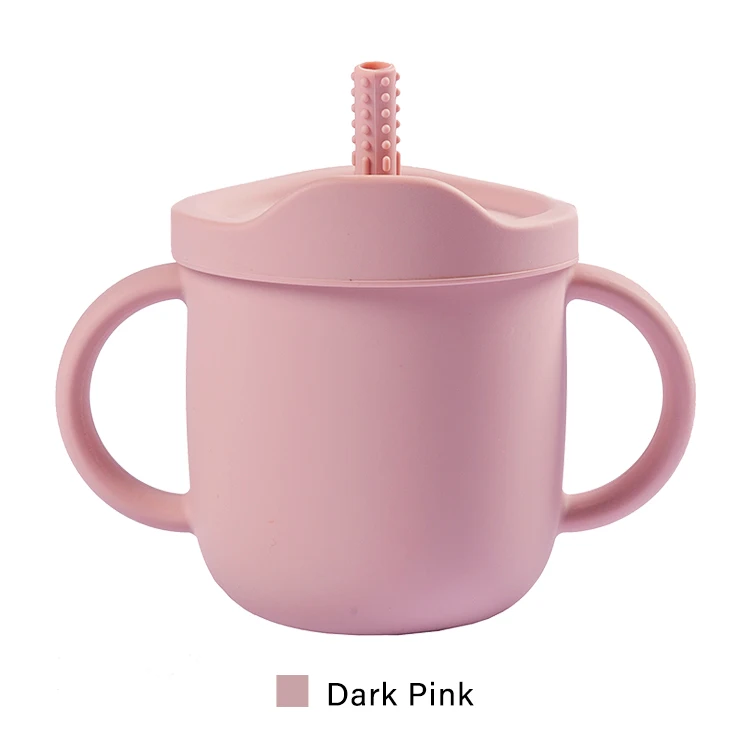 New Amazon Hot Kids Cups BPA Free Sippy Cup Silicone Baby Sippy Straw Drinking Cup Restaurant Dinnerware Sets Pink