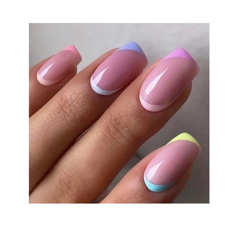 Senboma Wholesale Short Swirl French Square High Quality Soft Gel Press on Nails Wear-Resisting