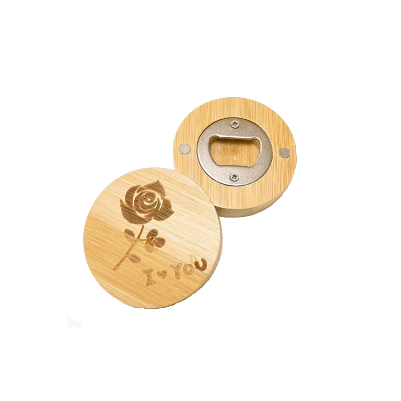 Personalized Round Wooden Custom Blank Refrigerator Fridge Magnet bamboo Beer Bottle Opener for Decoration Craft DIY
