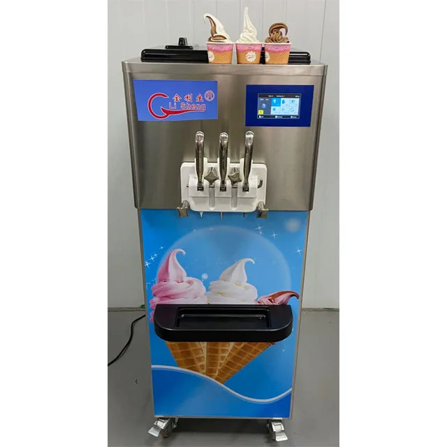 Professional Gravity Feed 2 Tank 3 Flavor Commercial Soft Serve Ice Cream Machine