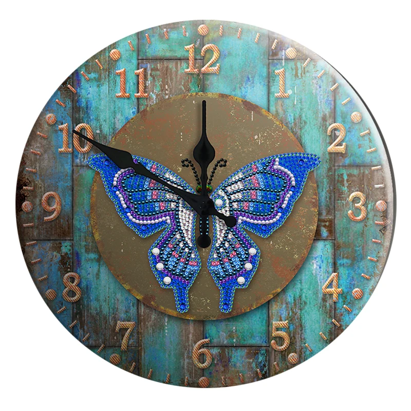 
Tin Diamond Painting Clock Butterfly Iron Sheet Diamond Embroidery Picture Of Rhinestone Home Wall Decor Painting With Diamond 