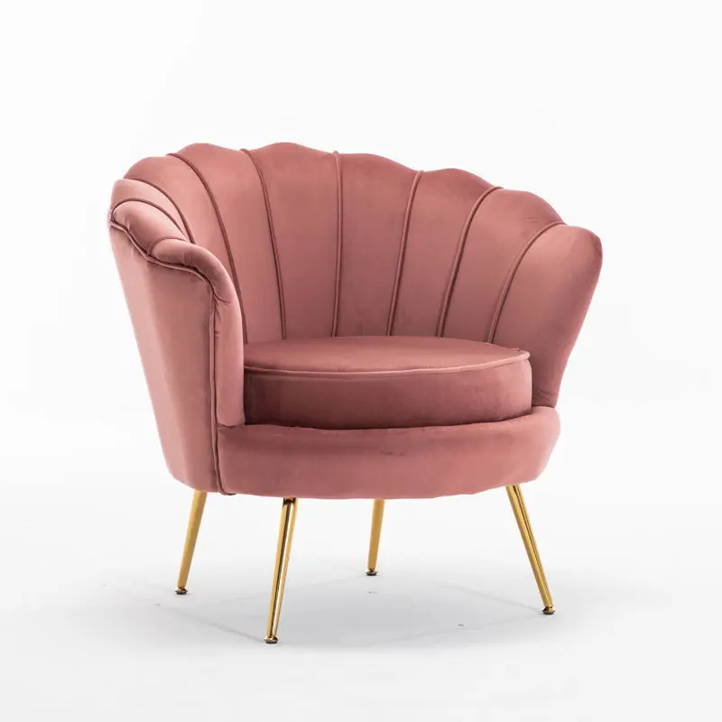 Mid Century Modern Lounge Pink Velvet Accent Chairs  Arm Shell Chair Soft Back Dining Seat Fabric Leisure Chair