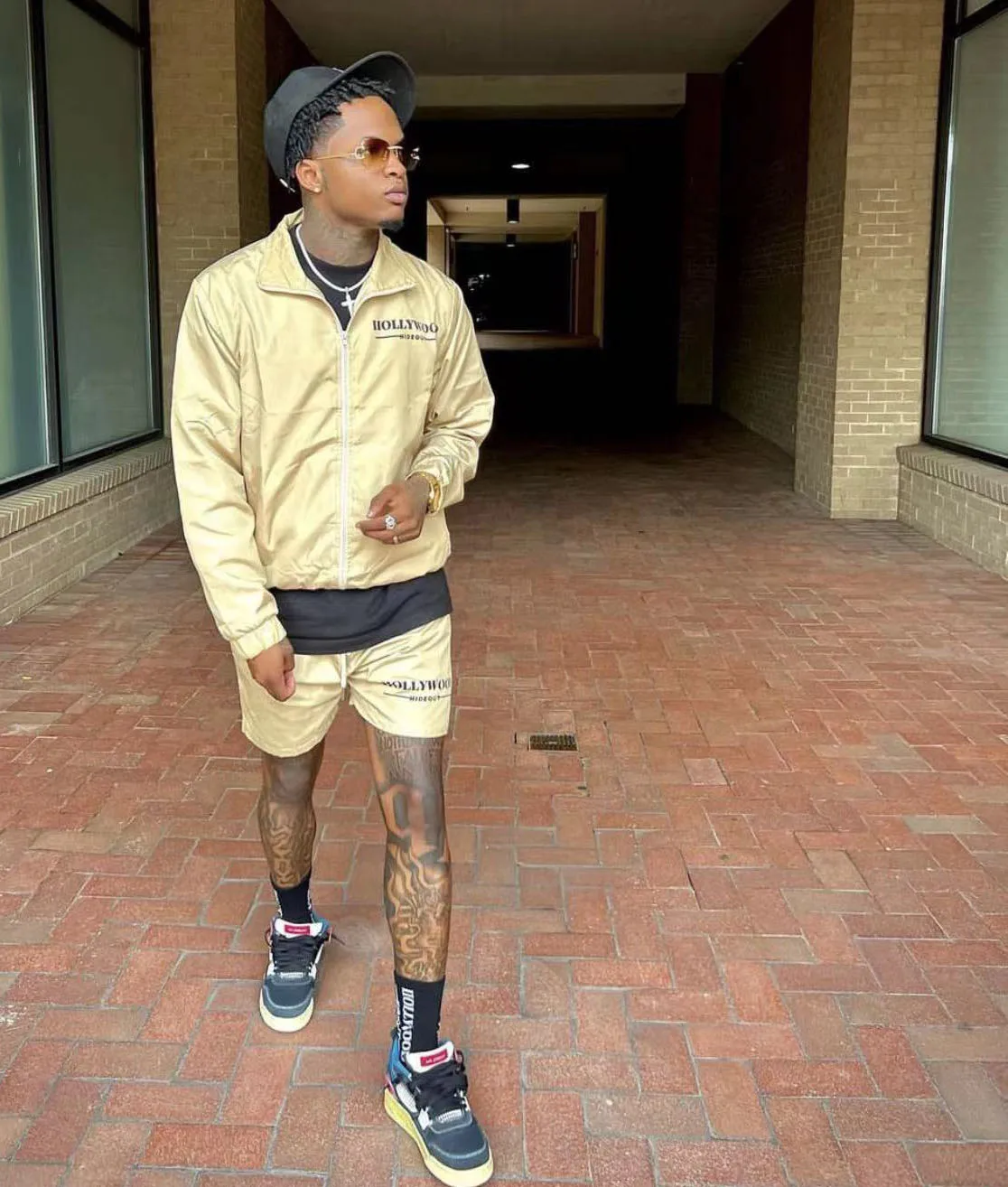 Mens Clothes Tracksuit Two Piece Set Custom Logo Men Polyester Long Sleeves Zipper Jacket Coat And Sports Gym Jogger Shorts Set