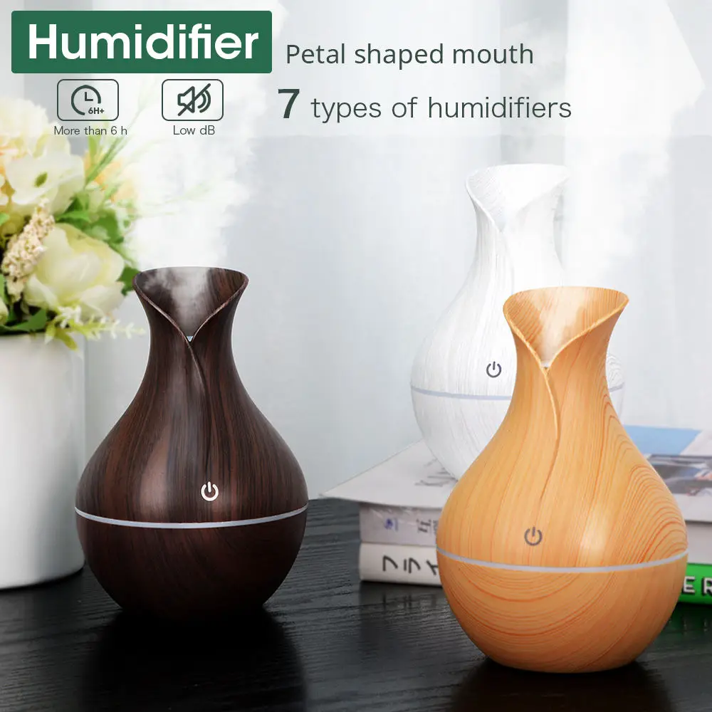 Air Innovations Portable Led Round Wood Grain 130ml Mini Humidifier Purifier Ultrasonic Aroma diffuser air humidifier