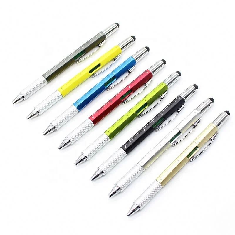 Promotion Black Ink Multi Tool Ballpoint Pen  with Rulers Spirit Level Screwdrivers Touch Screen Stylus 7-in-1 ballpoint pens