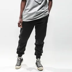 OEM high quality solid color elastic drawstring cotton patchwork jogger pants casual workout sweatpants couple streetwear stock