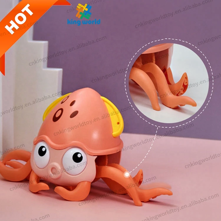 New Plastic Electric Music Light UP Induction Crawling Walking Octopus Baby Moving Toy Animal with USB Cable