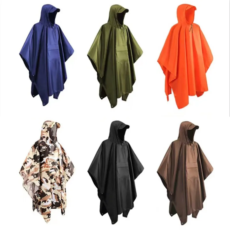 High Quality Portable Multifunctional 3 in 1 Rain Coat Hiking Camping Raincoat Poncho Mat Awning Durable Outdoor Rain Gear