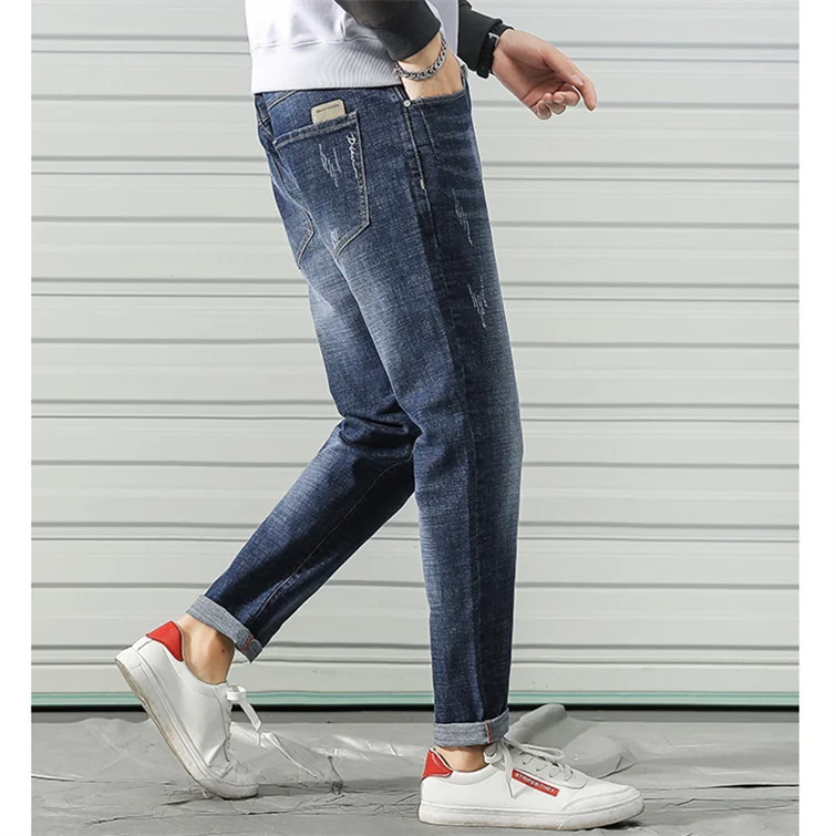 Oem Top Quality Men Blank Plain Blue Wholesale Ykk Zipper Jeans Trousers
