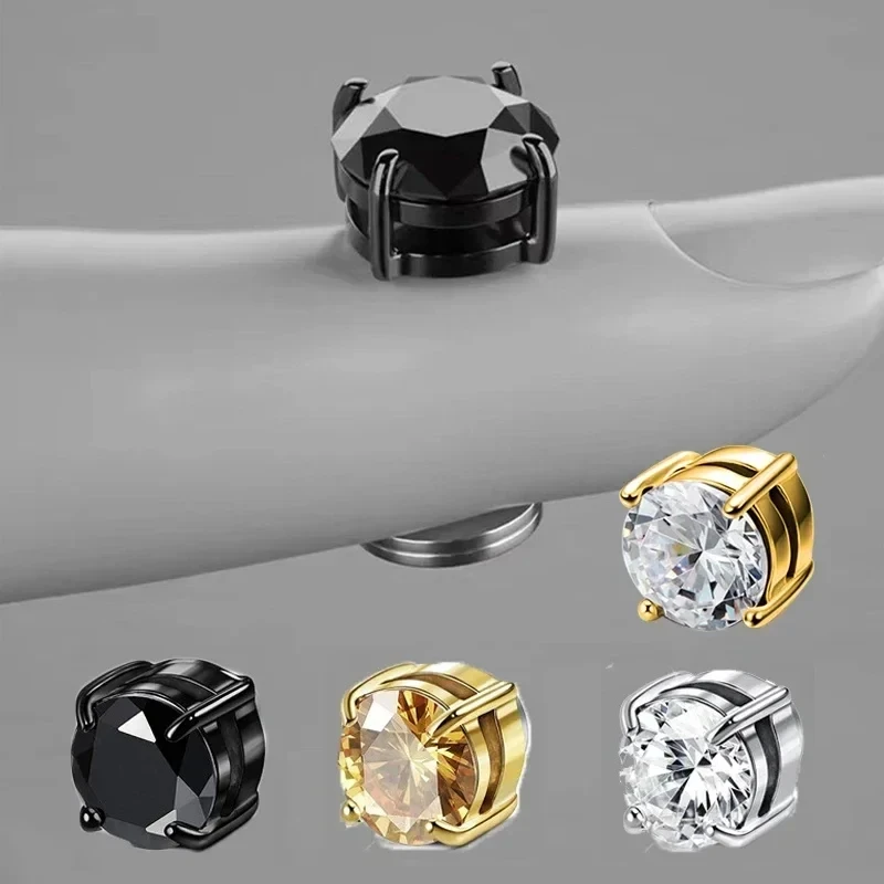 Lateefah Simple No Pierced Ear Man Women Zircon Earring Magnetic Stainless Steel Ear Clip Earring
