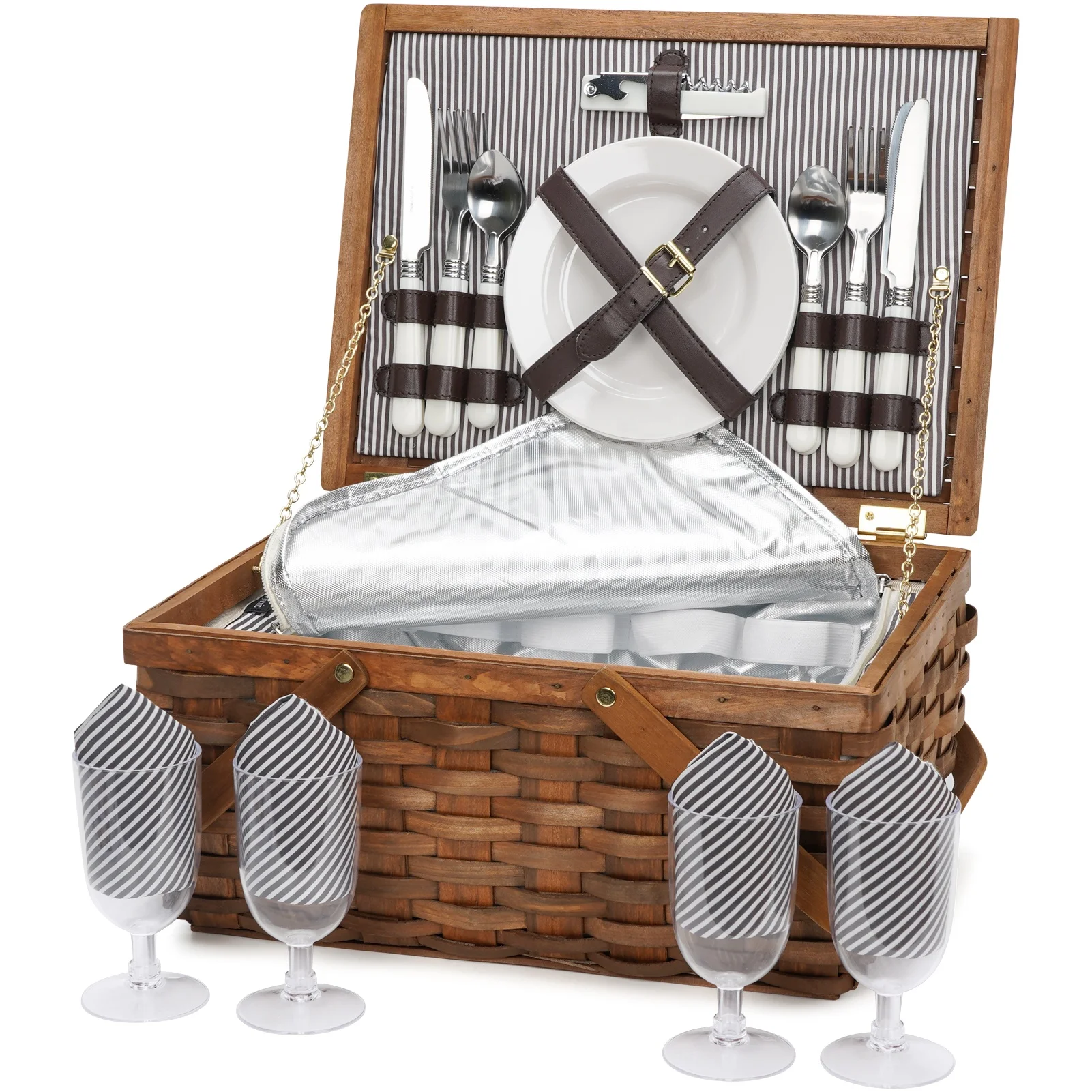 Woodchip Picnic Basket Set for 4 Persons