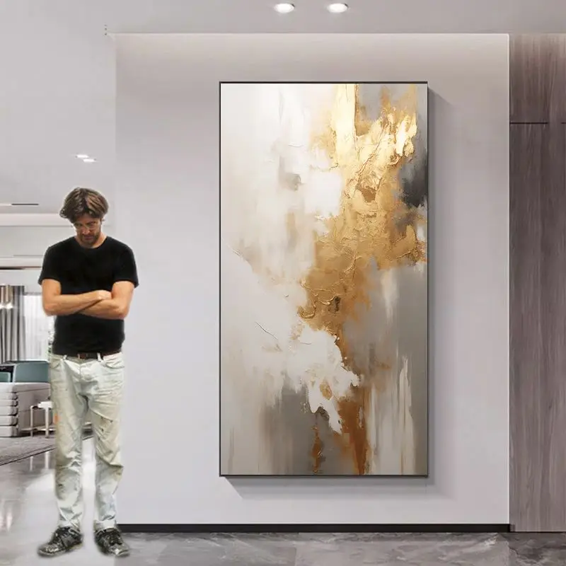 customize 100% hand painted Gold Foil Painting Art wrapped textured decorative wall art pictures abstract oil painting art