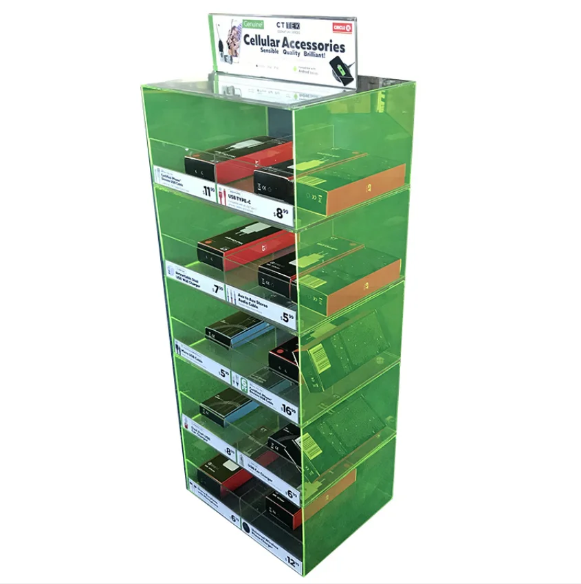 Color Printed Stick Acrylic Mobile Phone Accessories Display Rack