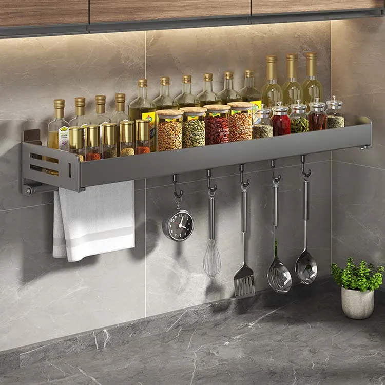 Multifunctional Carbon Steel Spice Bottle Organizer Rack Wall Mounted Kitchen Utensils Storage Spice Rack