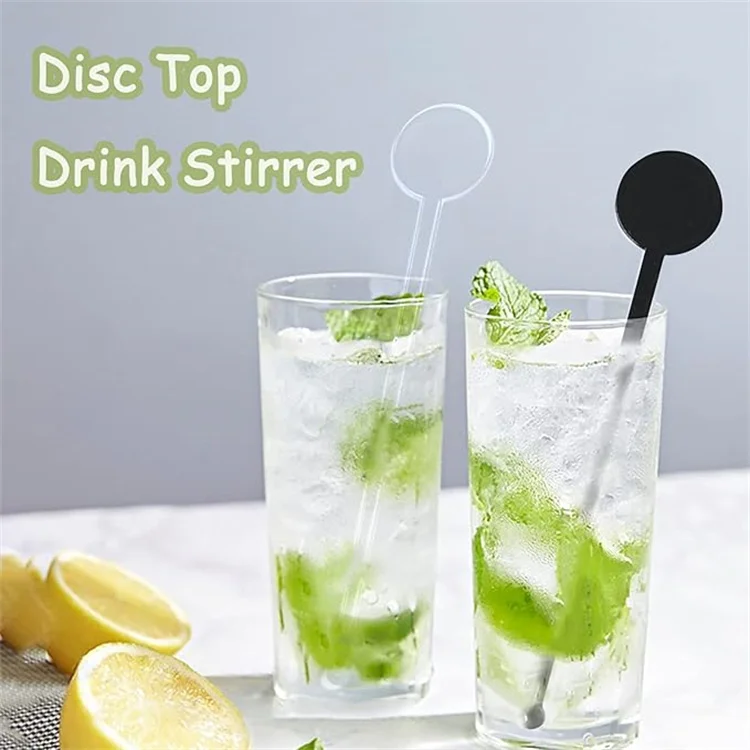 Cocktail Swizzle Sticks Plastic Disc Top Drink Stirrers Transparent Bar Drinks Mixing Rod for Coffee Whiskey Beverage