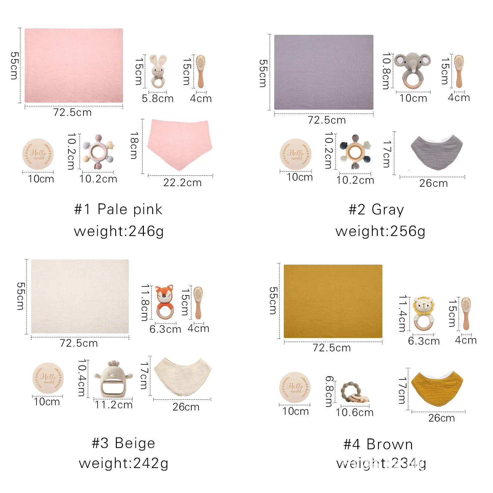 TongTu 2024 New 6pcs newborn Baby Shower Gift Set Animal Rattle wooden milestone Wool brush Baby Teething Baby Gift Set