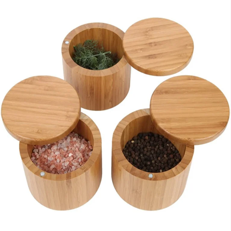 Bamboo Kitchen seasoning magnet jar with lid multifunctional storage jar container