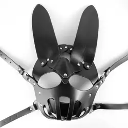 Sexy Black Leather Bondage  Adult Sex Foreplay Full Face Party Rabbit Ears Mask