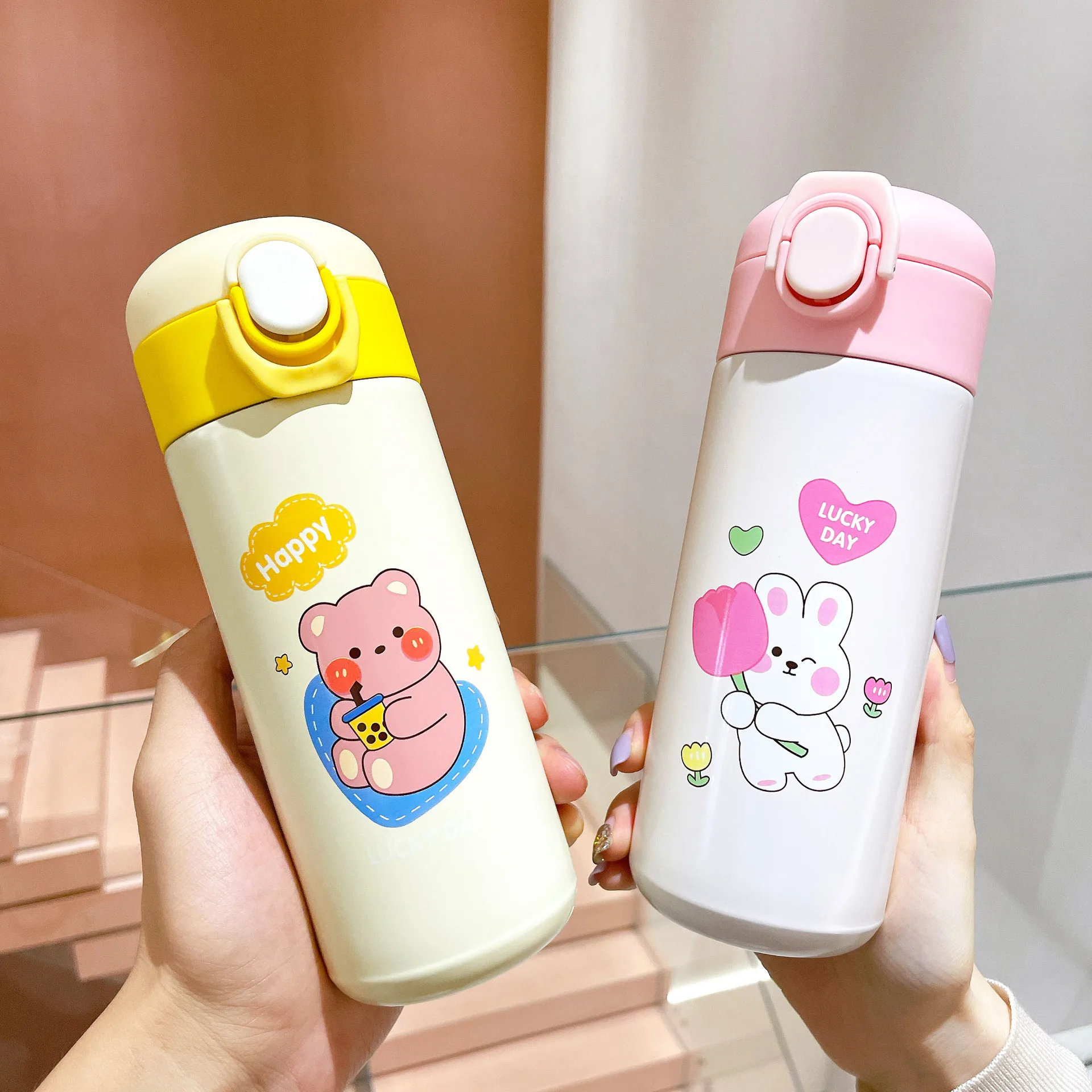 latest design double wall tumbler cute animal metal stainless steel thermal water bottles