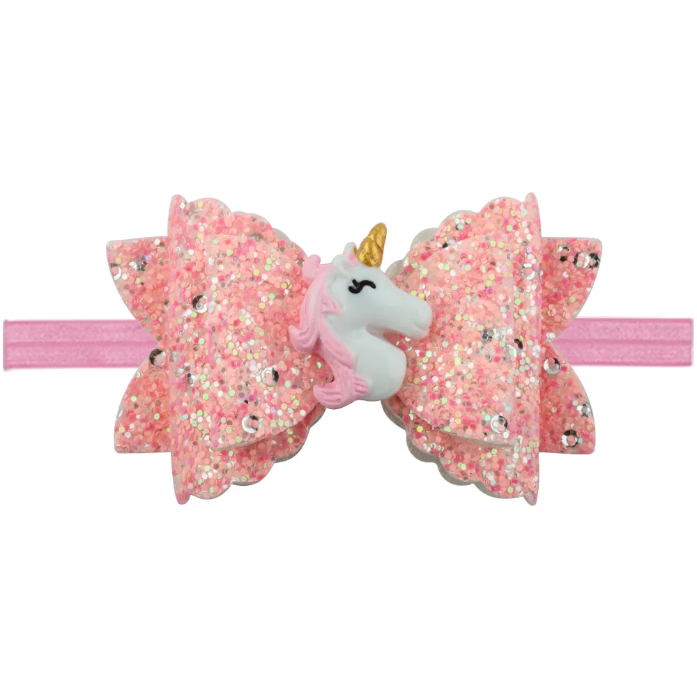 Cute Hair Accessories Shallot Powder Princess Elastic Headband Sequin Bow Unicorn Headband