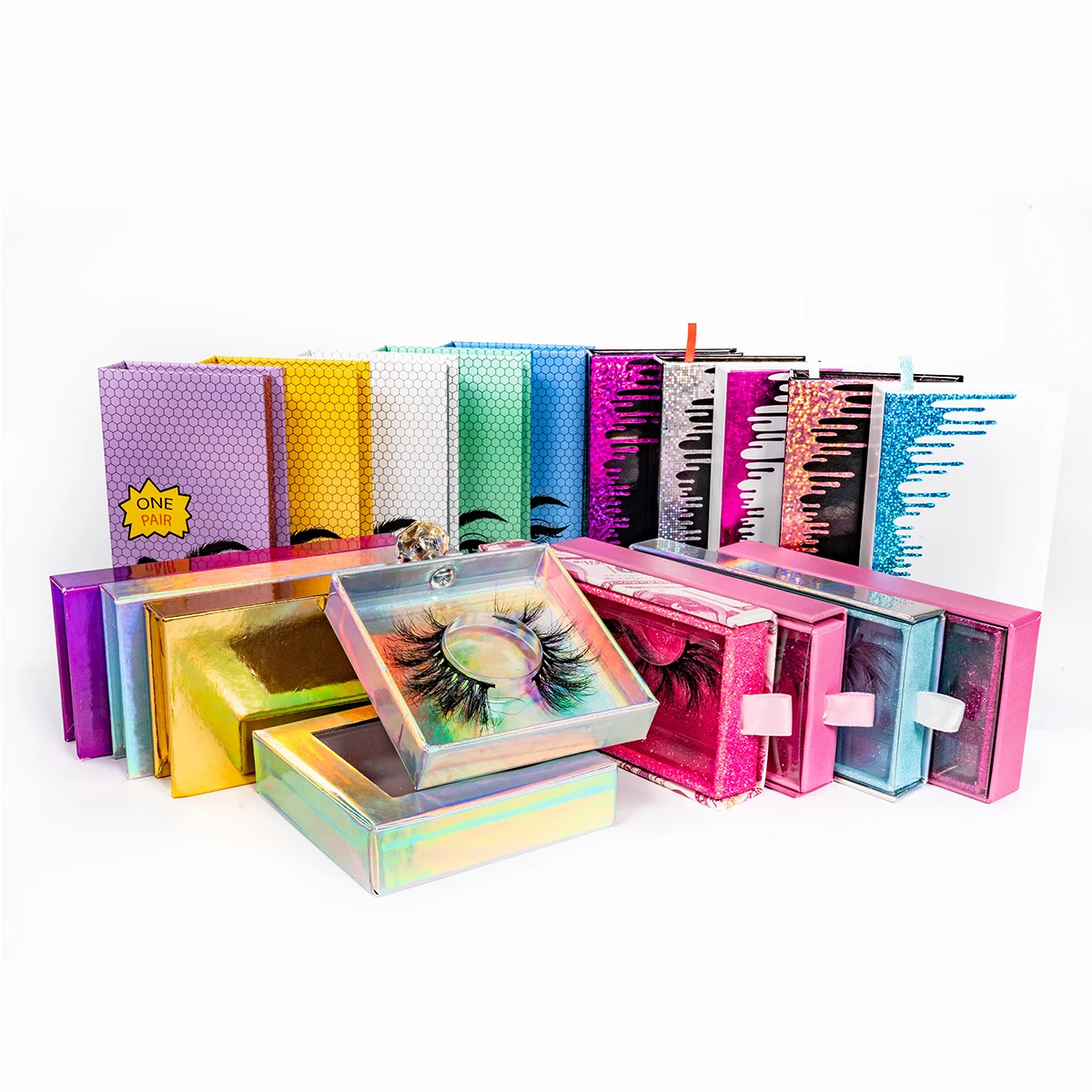 Wholesale Own Brand Custom Packaging Box Private Label 3D Faux Mink 25MM Eyelashes Vendor False Korean Synthetic Eye Lash Cases