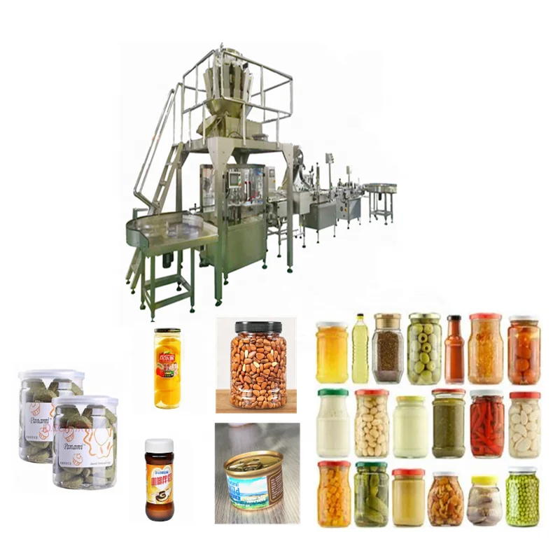 Automatic Sauce Pickles Weighing Glass Bottling Packing Line Candy Bottle Filling Machine