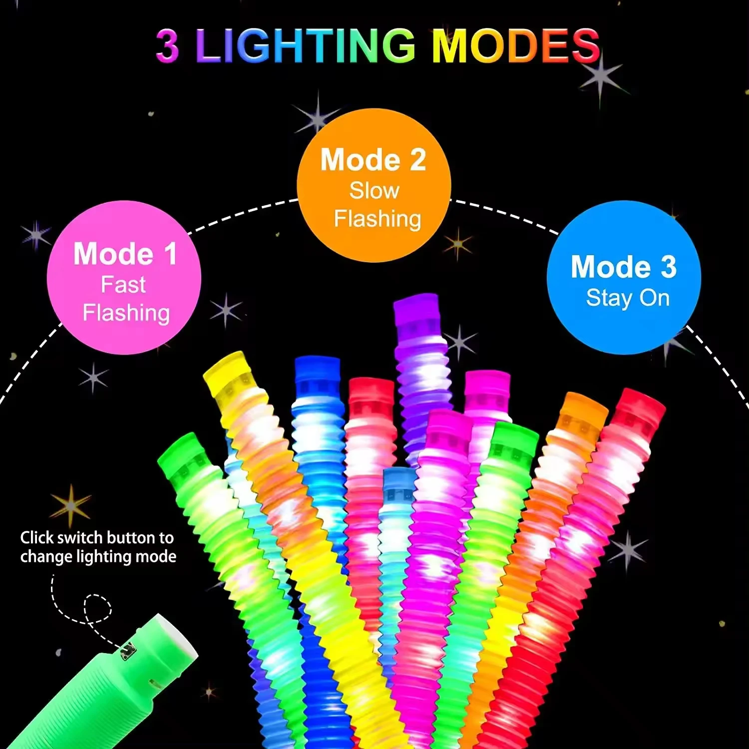 Promotional Educational Toys LED Stretchable Fidget Magic Light-Up Pop Tubes for Kids a Fun Squeeze Toy
