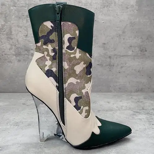 New arrival  clear wedge women high heel ankle boot in Camouflage Green