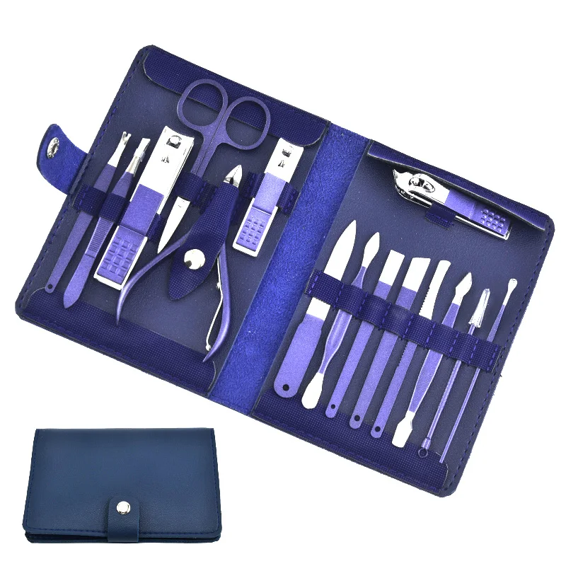Stainless Steel Professional Pedicure Black 15 Pieces Grooming Scissors Cutter Ear Pick Tweezers Manicure Kit Nail Clippers Set