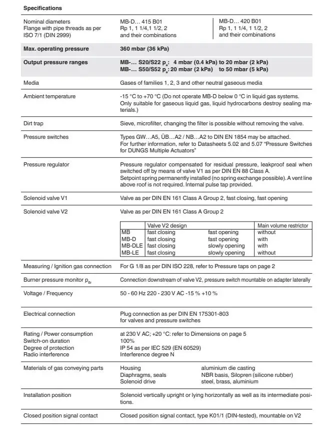 Газовый электромагнитный клапан для горелки MBDLE420B01S20