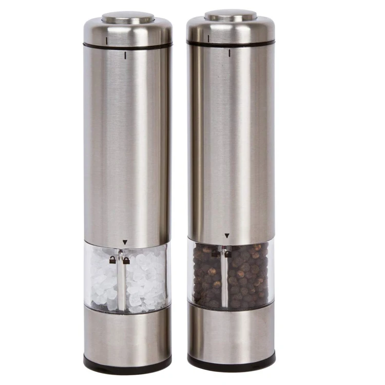 Electric Kitchen Stainless Steel Adjustable Coarseness Salt and Pepper Mill Set with Light