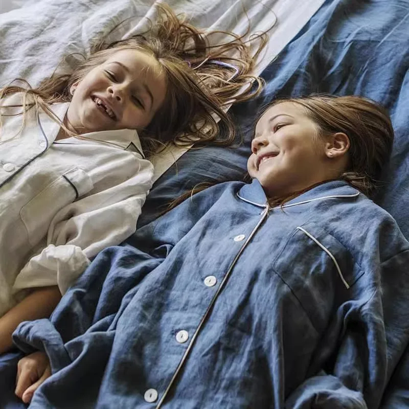 Wholesale Organic France 100% Linen classic Pajamas PJS linen loungewear linen pyjamas