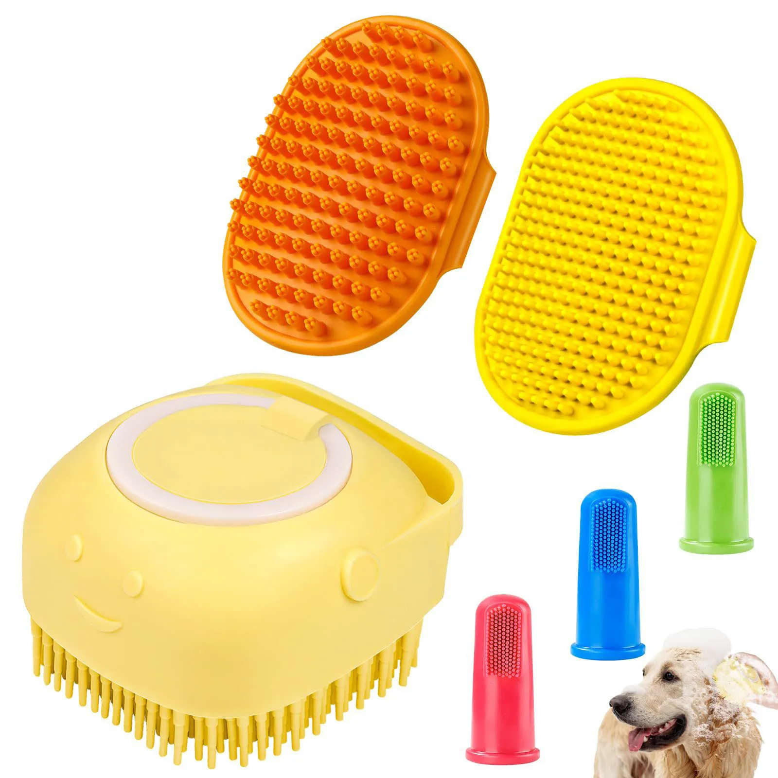 6PCS Dog Bath Shampoo Brush Scrubber for Bath Bath Brush Scrubber Shower/Washing Brush with Adjustable Ring Handle