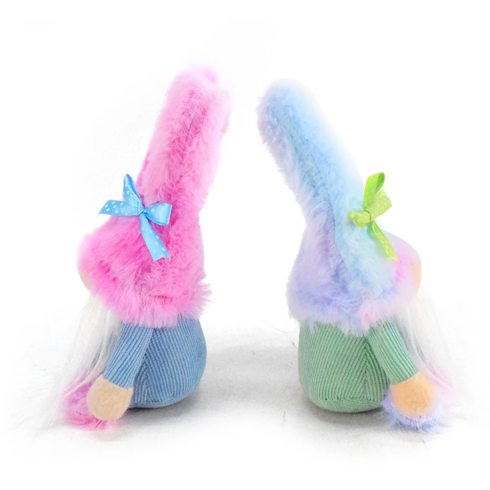 6 Inch Handmade Faceless Dwarf Cloth Crafts Plush Doll Rabbit Gifts Spring Colorful Easter Gnomes Decor with Bunny Ears