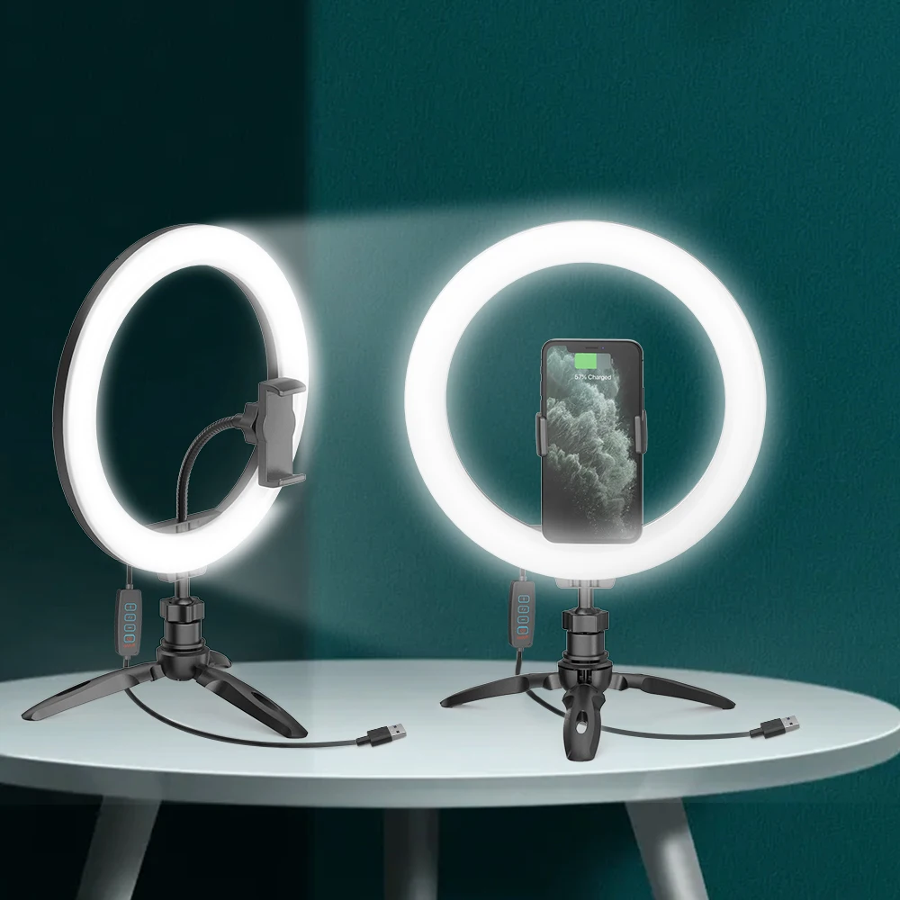 
Led With Stand Makeup Tripod Fill Rgb Phone Table 6 8 10 Inch Of Portable Circle Holder Big Desktop Beauty O Ring Light 